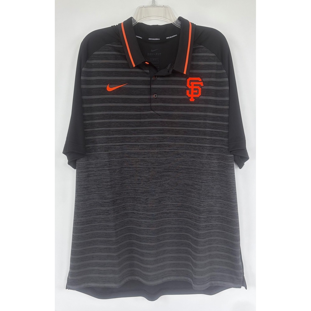 Nike San Francisco Giants MLB Polo Shirt Mens XXL Black Grey Stripe Dri-FIT SF
